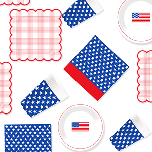 Ensemble de fournitures pour fête du 4 juillet DAMAI, kit sur le thème patriotique pour les décorations du Jour de l'Indépendance, assiettes, serviettes, gobelets, bannière, nappe - Product Image 2