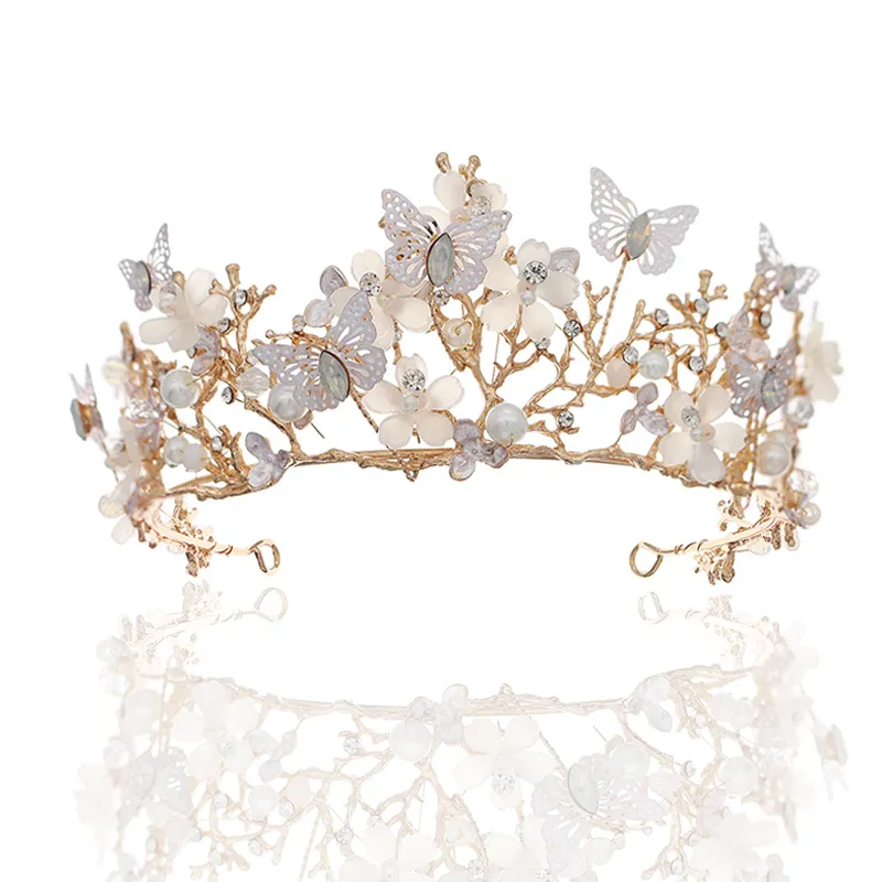 OEM nhà máy Handmade Hoa pageant diadem cuộc thi sắc đẹp vương miện trang phục đám cưới vương miện bướm Bridal accessoire Femme coronas