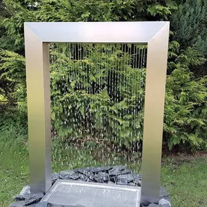 Moderno pulido gran jardín arte decoración agua caída fuente cascada al aire libre escultura de acero inoxidable fuente de agua