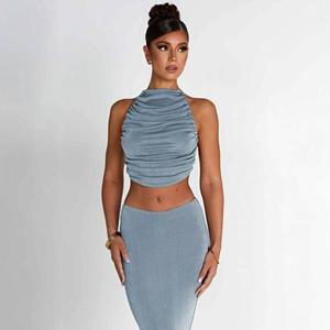 Abito lungo da sera sexy con spacco, senza schienale, senza maniche, con laccetti, scollo a V, per feste estive da donna - Product Image 1