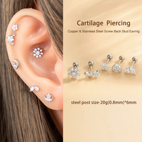 Perhiasan Tubuh Fashion dari Baja Anti Karat Perak, Anting Piercing Bentuk Bulan dengan Zirkon, untuk Tindik Cartilage, Helix, Rook, dan Conch