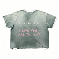 T-shirt en coton vert épais délavé style vintage avec impression DTG, bordure contrastante, effet usé et délavé au soleil, style streetwear
