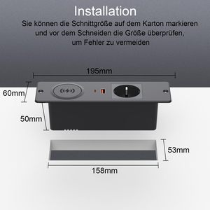 Regleta de Enchufes Empotrable Industrial para Oficina con Cargador Inalámbrico de 15W, Puertos USB QC3.0/PD3.0 y 2-4 Tomas de CA, Estándar Europeo - Product Image 4