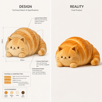 Peluche chat croissant Golden Brown Bakery avec corps texturé pour une décoration mignonne de la maison ou comme cadeau