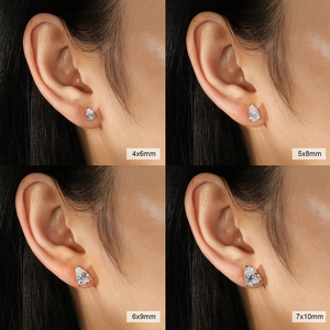 RINNTIN SMOE01 Bijoux pour femmes Moissanite coupe poire <span class=keywords><strong>diamant</strong></span> VVS1 <span class=keywords><strong>Solitaire</strong></span> Stud CZ plaqué or 925 Boucles <span class=keywords><strong>d</strong></span>'oreilles en argent sterling avec <span class=keywords><strong>diamant</strong></span> - Product Image 3