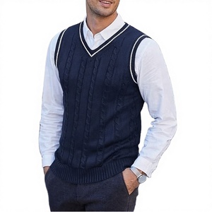PRIMEAGE INDUSTRIES Gilet pull sans manches élégant pour homme, col en V, en laine/polyester respirant, design uni décontracté pour l'automne - Product Image 3