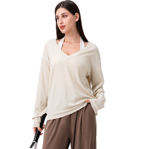 Womens V Neck <b>Long</b> <b>Sleeve</b> Yoga <b>Top</b> Eco Friendly Stretch Lyocell Spandex Polyester Soft Skin Friendly Fitness Workout Activewear - Product Image 1