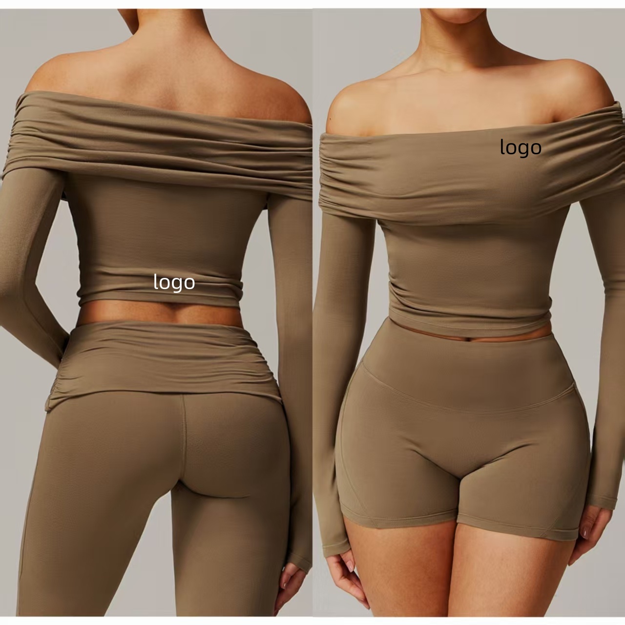 Customized Long Sleeve Crop Top Stretchy Women's Athletic Fitness Slim Fit Open Back Off Shoulder Gym Yoga Workout Tube Tops