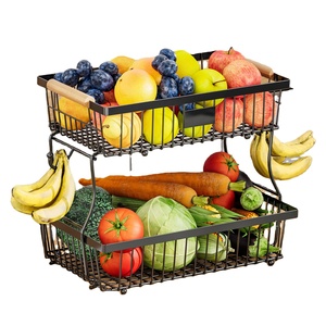 Paniers de cuisine empilables en fil métallique noir 2 niveaux corbeille à <span class=keywords><strong>fruits</strong></span> bol comptoir de légumes support de stockage de produits - Product Image 1