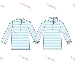 T-shirts de golf personnalisés pour filles, en coton rayé <span class=keywords><strong>rose</strong></span>, à manches longues, avec volants, style polo, et pull à quart de zip pour bébés filles - Product Image 2