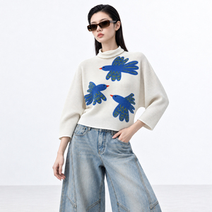 Miyake pleated <b>Women</b> <b>Black</b> <b>t</b> <b>shirt</b> for <b>women</b> Blue Bird Printed Long Sleeve Loose y2k tops plus size <b>women's</b> blouses <b>shirts</b> - Product Image 4