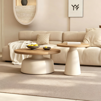 Ensemble de table basse et table d'appoint rondes style crème Tenghang, 2 pièces, base mate, meubles de salon