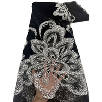 Tissu en dentelle de velours de luxe NI.AI avec perles et sequins, broderie nigériane, tulle africain lourd 2026 pour robe de mariée et de soirée