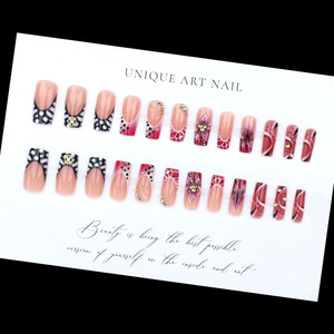 <span class=keywords><strong>Faux</strong></span> <span class=keywords><strong>ongles</strong></span> à presser imprimé léopard rose, avec fleurs 3D et strass, longs, forme cercueil, couleur nude, réutilisables, chics et tendance pour femmes - Product Image 4