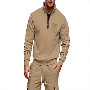 Conjunto de Sudadera con Cuello Alto y Cierre de Cremallera para Hombre, Pantalones Deportivos, Color Sólido, Chándal Informal para Otoño, Tejido FRENCH TERRY - Product Image 2