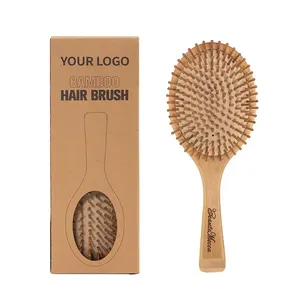 Provide Label Bamboo Paddle Hair Brush Bamboo Bristles Detangling Hairbrush For Massaging Scalp