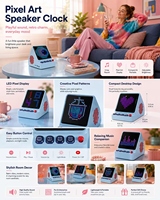 HYS-212 Enceinte Bluetooth Pixel Art avec horloge, écran LED, sans fil, portable, pour ordinateur, lecteur de musique relaxant et divertissant