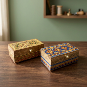 Boîte décorative en bois faite à la main avec motifs imprimés, artisanat exquis, boîte cadeau de luxe originale pour occasion islamique - Product Image 1