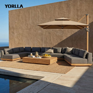 Ensemble <span class=keywords><strong>de</strong></span> canapé modulaire d'extérieur <span class=keywords><strong>en</strong></span> forme <span class=keywords><strong>de</strong></span> U <span class=keywords><strong>de</strong></span> luxe moderne, base <span class=keywords><strong>en</strong></span> teck, grand mobilier <span class=keywords><strong>de</strong></span> patio pour villa - Product Image 3