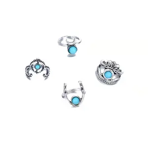 Turquoise Rings Set European Style Hot Sale Owl Vintage Rings Jewelry Exaggerated Rings Sets For All Fingers