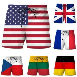 Pantalones cortos de playa con estampado 3D de bandera nacional para hombre, pantalones cortos informales divertidos de verano para hombre, bañadores de secado rápido para hombre