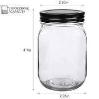 Pots Mason en verre transparent à large bouche de stockage de 12oz 360ml avec couvercle en métal pour le miel de confiture d'herbes de caviar