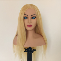 Nouvelle tête de mannequin de formation pour coiffeur, visage européen, cheveux longs blonds, 100% cheveux humains, avec épaules