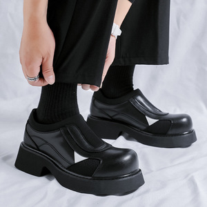 Chaussures décontractées à semelle épaisse en cuir noir, style mocassins à enfiler, plateforme haute, pour femmes et hommes, collection 2025 - Product Image 4