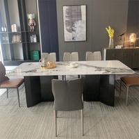 Meuble de salle à manger moderne et luxueux en métal, en céramique, en marbre, avec chaise, villa, grand ensemble de table à manger