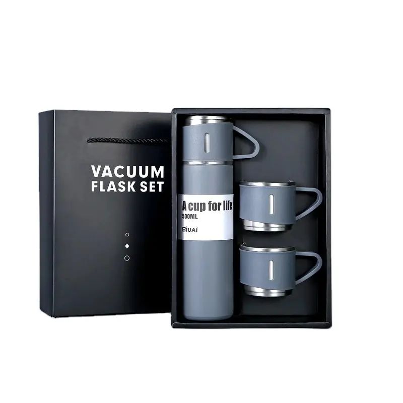 Custom logo luxury Corporate Business Gift box set drinkware set thermos Vacuum flask stainless steel water bottle with 2 cup