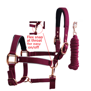 Licol Horshi avec laisse assortie pour chevaux, réfléchissant pour la sécurité, licols d'écurie pour chevaux, Flex-Webb, quincaillerie plaquée or rose - Product Image 2