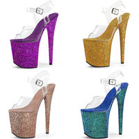 Chaussures de pole dance pour femmes, personnalisées, neuves, talons hauts de 20 cm, brillantes, exotiques, sandales de strip-tease