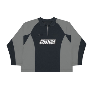 T-Shirt Vintage di Alta Qualità in Cotone Lavato, Oversize con Mezza Cerniera, Personalizzabile, a Blocchi di <span class=keywords><strong>Colore</strong></span>, Manica Lunga per Uomo, Stile Calcio - Product Image 3