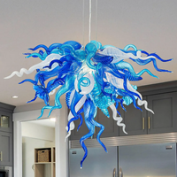 LONGREE Luminaire de lustre en corne bouclée en verre soufflé bleu Murano blanc Luminaire de plafond de style Chihuly pour Costal Sea House