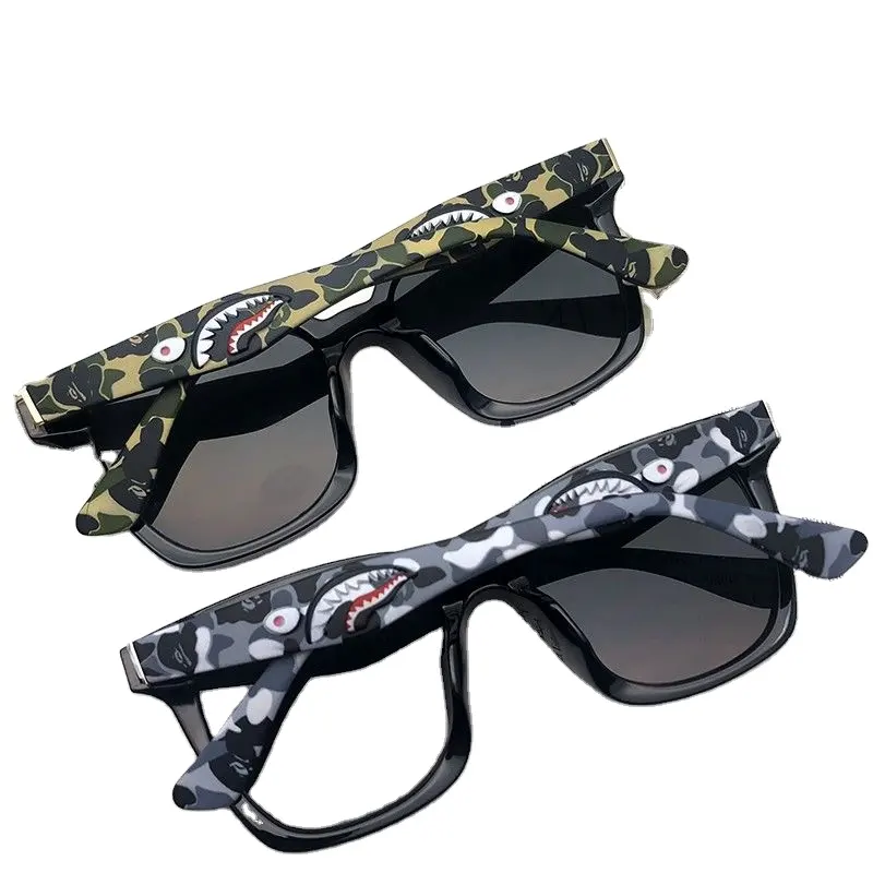 2022 New Style BAPE Sunglasses Street Style Camouflage Three-dimensional Shark Large Frame Square Couple Sunglasses
