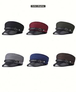 หมวกเบเร่ต์แฟชั่นใหม่ปี 2026 สำหรับผู้หญิง สไตล์เรโทร ตกแต่งหัวเข็มขัดโลหะ ขอบหมวกทำจากหนัง PU เหมาะสำหรับฤดูหนาว - Product Image 3