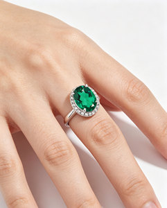 925 <b>Silver</b> Cultured <b>Emerald</b> <b>Ring</b>, Shining Romantic Engagement Proposal Party Gift, A Great Surprise for Girls L - Product Image 4