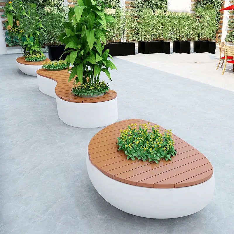 Street Public Reception Waiting Chair Shopping Mall Centre Wood Leisure Seat With Planter