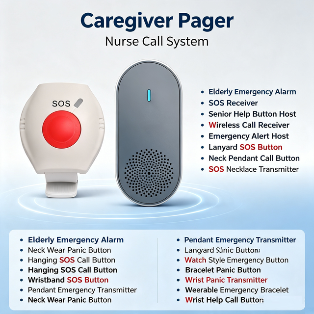 Wireless Caregiver Pager Nurse Call System Elderly Emergency Alarm SOS Bracelet Button Wearable Emergency Alert for Help Call