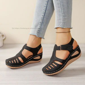 Women New Hollow European and American Wedge <b>Sandals</b> Summer Thick Sole <b>Closed</b>-<b>Toe</b> Roman <b>Sandals</b> Wholesale - Product Image 3