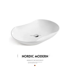 حوض حمام سيراميك عصري أنيق يوضع فوق سطح المنضدة مع فتحة تصريف للمنضدة العلوية - Product Image 1