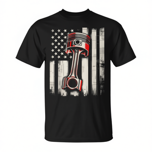 T-shirt vintage con bandiera americana e pistone, unisex, a maniche corte, girocollo, per adulti, abbigliamento promozionale - Product Image 3