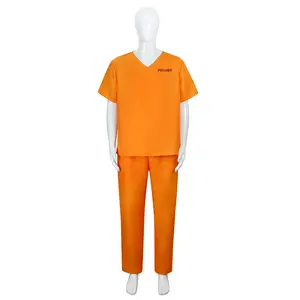 Gevangene Cosplay Oranje Brief Gedrukt Split Gevangenis Uniform Kostuums Halloween Volwassen Gevangenisuniform