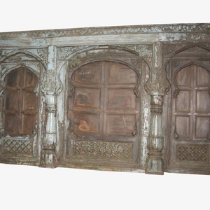 Artisanat Haswani, cloison en bois antique, artisanale, rustique, vintage, sculptée, séparateur de pièce en bois massif - Product Image 1
