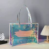 Sac en PVC transparent personnalisé avec logo laser MU, sac cadeau en PVC, sac cosmétique portable, emballage en plastique, sac de shopping en PVC laser