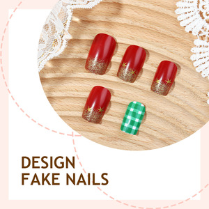 Faux ongles artificiels en gros, mignons, à presser, les moins chers pour Noël, courts, carrés, à bout français - Product Image 2