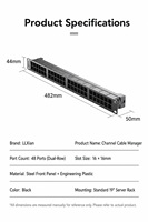Panel Manajemen Kabel Rak Jaringan 19" 1U 48 Slot Lubang Persegi, Panel Depan Logam, ABS Tahan Api 50mm
