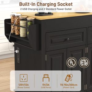 Îlot de cuisine moderne extensible 80"-48" en MDF avec prise électrique, 2 tiroirs de rangement, chariot roulant et 2 étagères ouvertes (plateau en pierre frittée) - Product Image 6