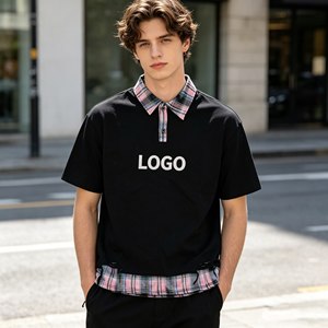 Polo à carreaux color-block pour homme, décontracté, 100% coton, manches courtes, chemises respirantes écologiques, service OEM - Product Image 1