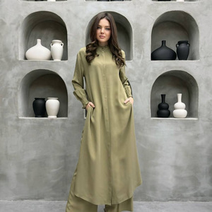 Ensemble deux pièces pour femmes, chemise longue, pantalon droit, couleur unie, costume décontracté, style japonais coréen, SMLXLXXL, bleu, 80-90% tissu - Product Image 3